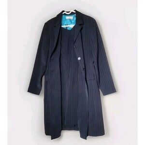Amanda Smith Pinstripe Dress Suit  2pc Dress + Long Blazer Jacket Size 12 Navy